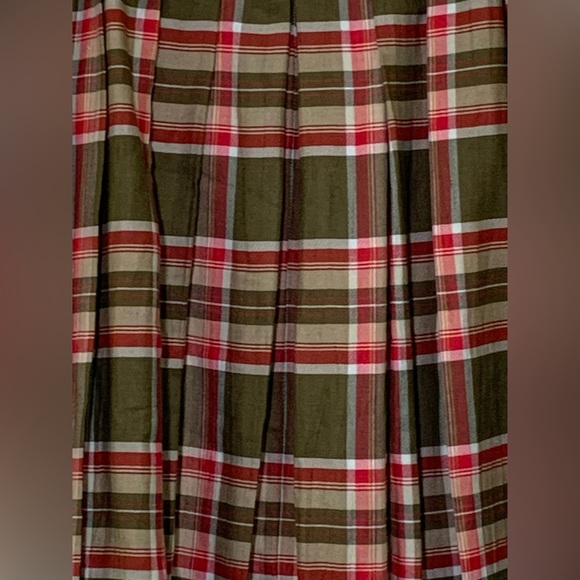 Escada Plaid Tartan Pleated Double Buckle MIDI Skirt Olive Green Red - Picture 9 of 16